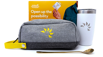 Stylized image of an OLPRUVA Starter Kit, highlighting materials to begin treatment.